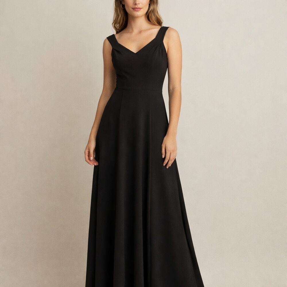 Let's Vintage Black Formal Dress V-Neck A-Line Train  Size M Style: 7108